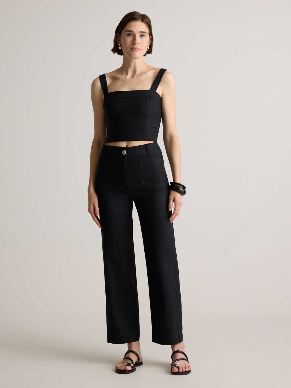 Quince Wide Leg Linen Patch Pocket Pant size 6 in black
